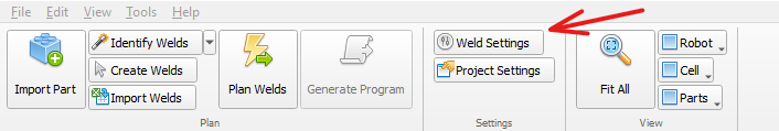 Weld settings button